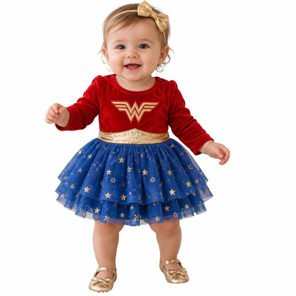 Wonder Woman Baby Costume Dress 6-12M DC Comics Red Blue Gold Halloween EUC